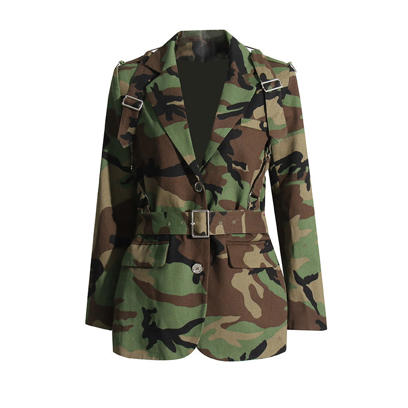 Women's Printed Lace-up Camouflage Jacket