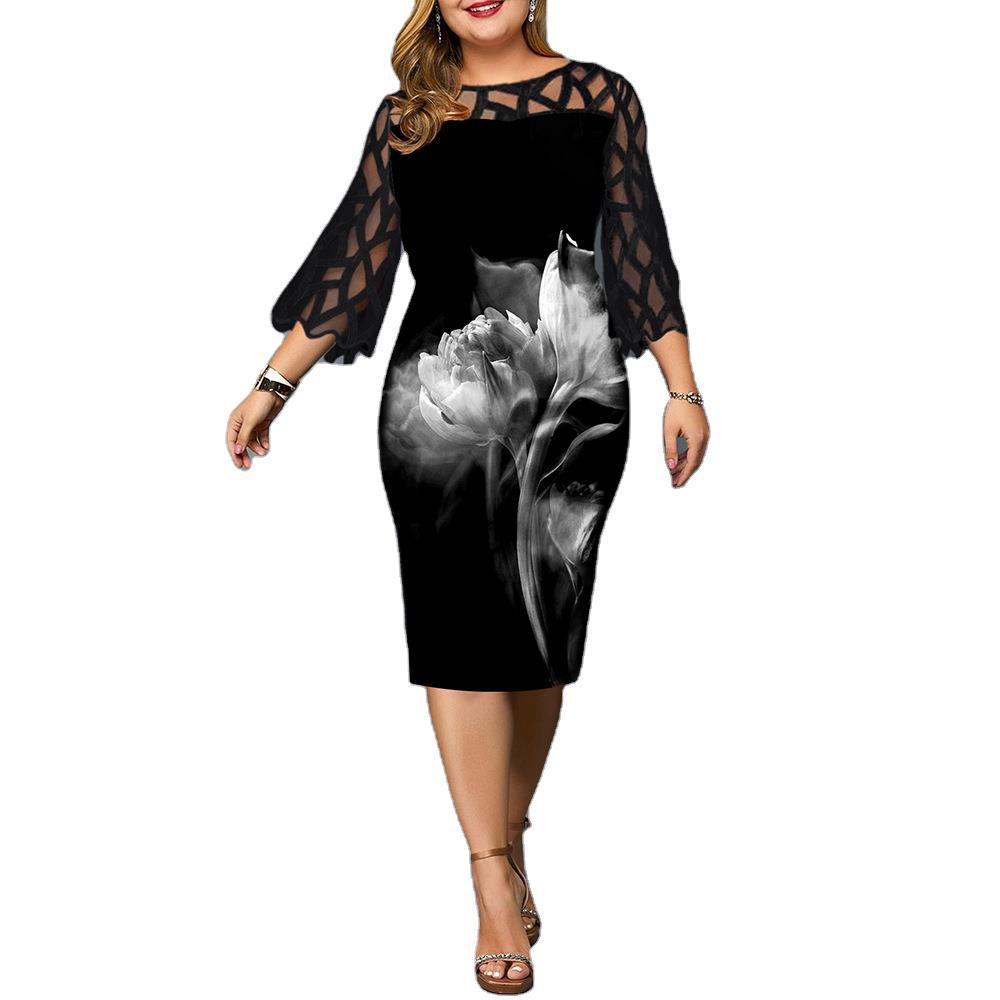 Plus Size Sheer Sleeve Dress