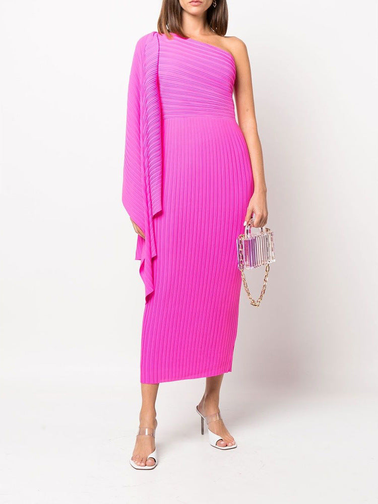 Pleated One Sleeve Dress