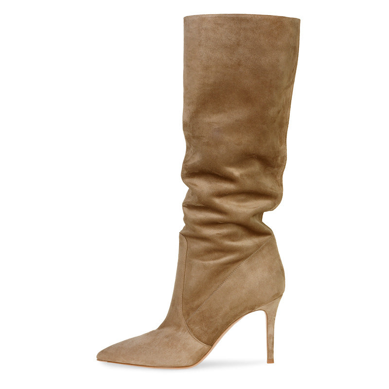 Suede Brown Stiletto Heel Boots