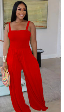 Solid Color Casual Tank Top Wide Leg Jumpsuit