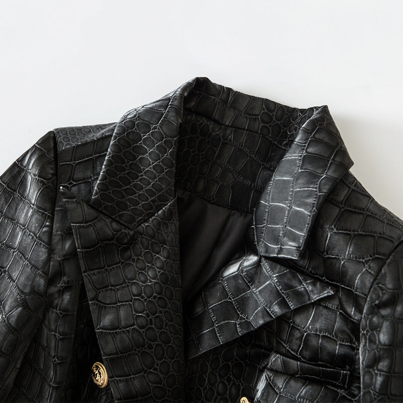 Black Crocodile Leather Jacket