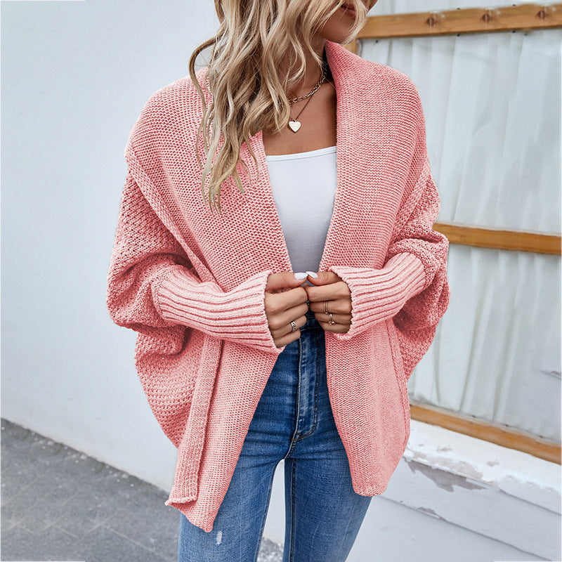 Loose Knitted Sweater Solid Color Long Sleeve Large Lapel Cardigan Autumn And Winter Fashion Jacket