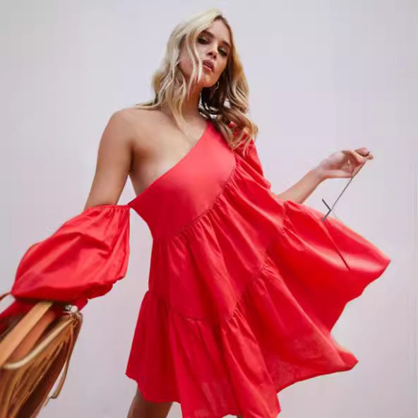 Casual Loose Off-the-shoulder Puff Sleeve Dress