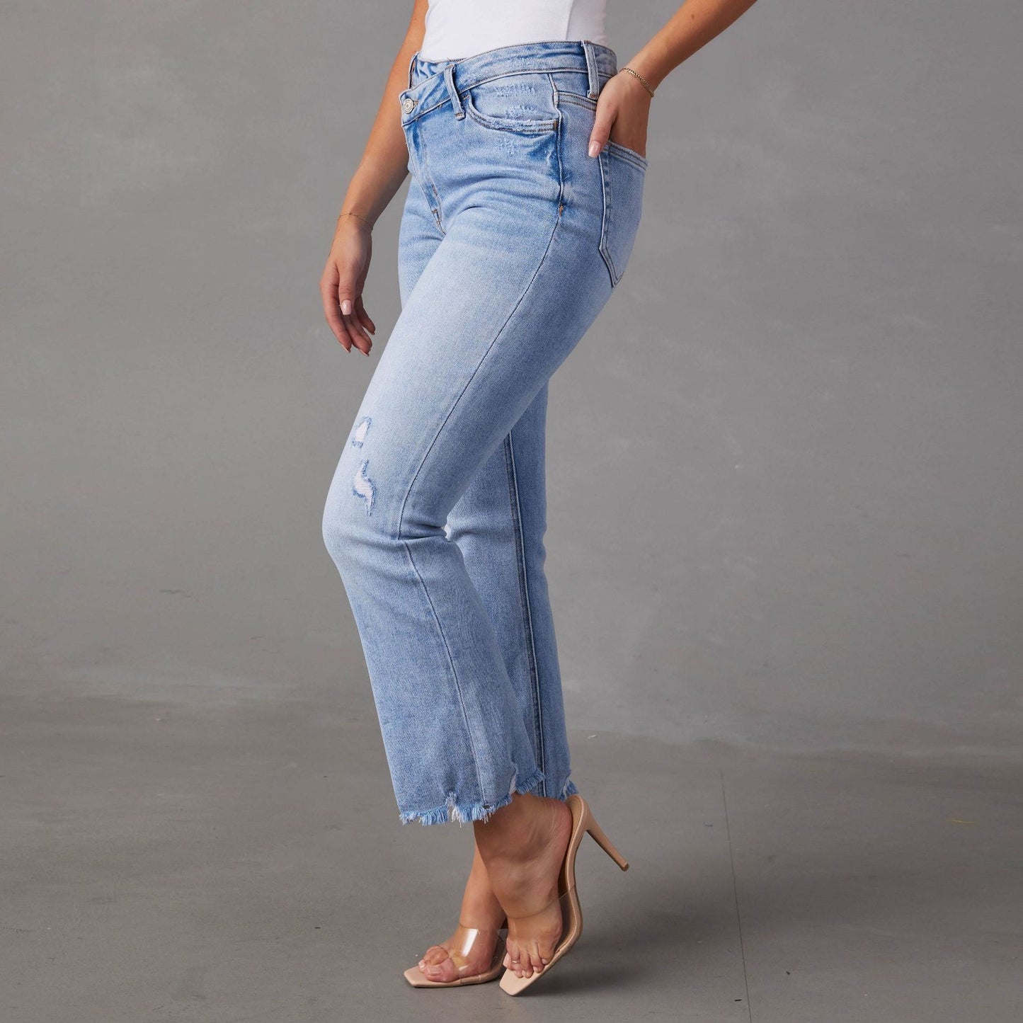 Fringe Ankle Blue Jeans