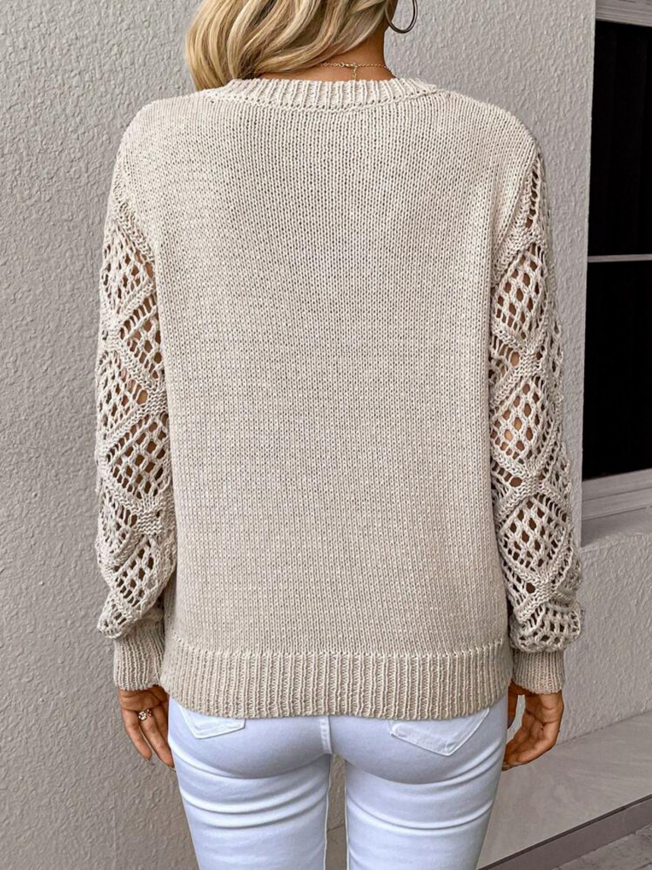 Solid V-neck Pullover Sweater With Hollow Long Sleeve Fashion Tops For Women Clothing