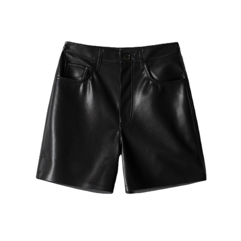 Casual Niche Leisure Commute Leather High Waist Shorts