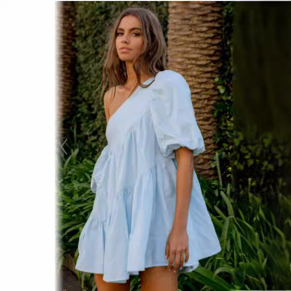 Casual Loose Off-the-shoulder Puff Sleeve Dress