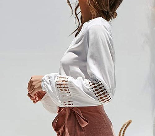 Long Hollow Lace Sleeve Blouse