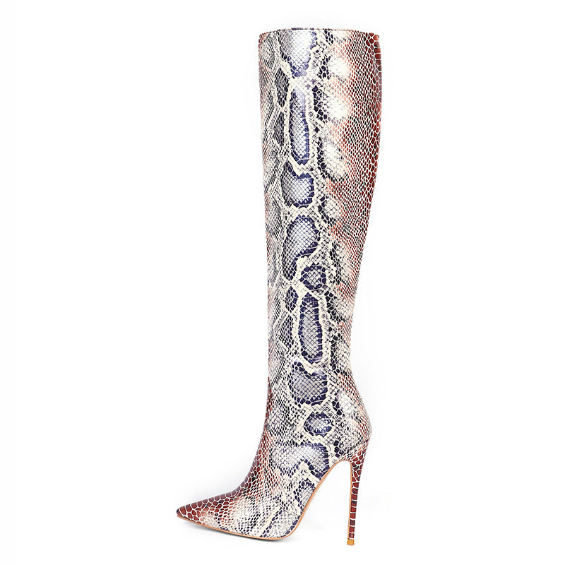 Leather Snake Skin Stiletto Heel Boots