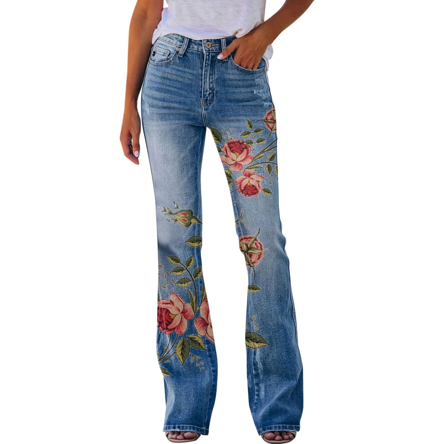 Floral Print Blue Jeans