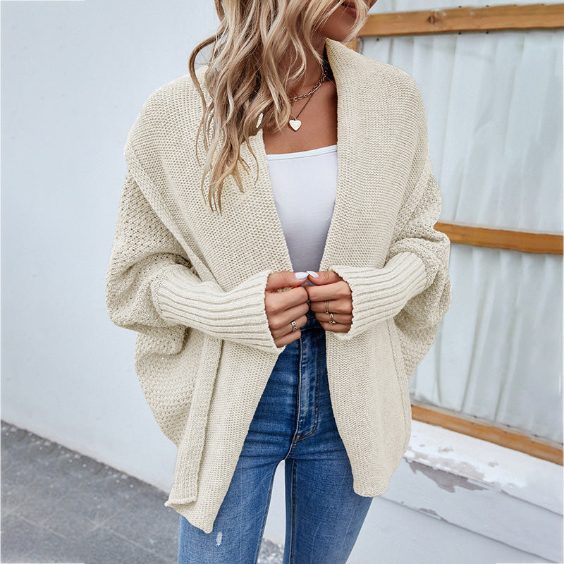 Loose Knitted Sweater Solid Color Long Sleeve Large Lapel Cardigan Autumn And Winter Fashion Jacket