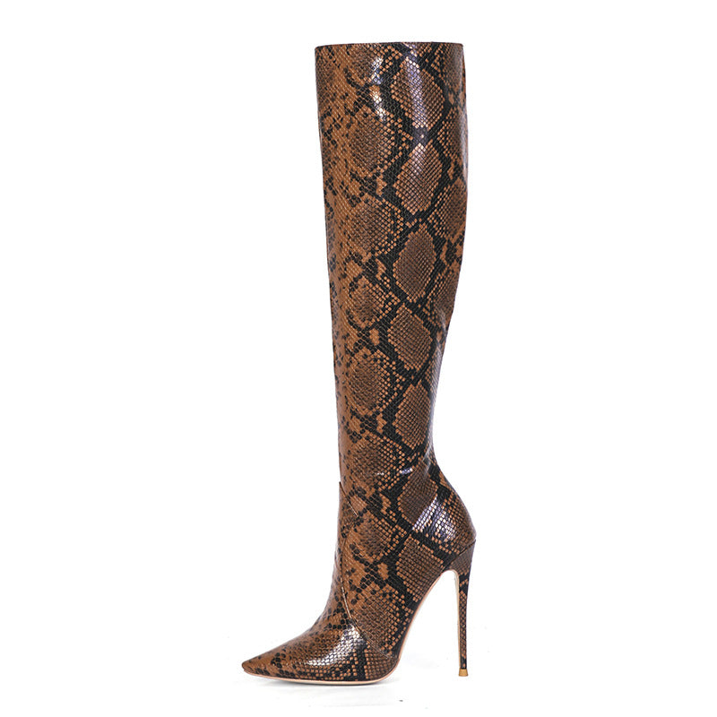 Leather Snake Skin Stiletto Heel Boots