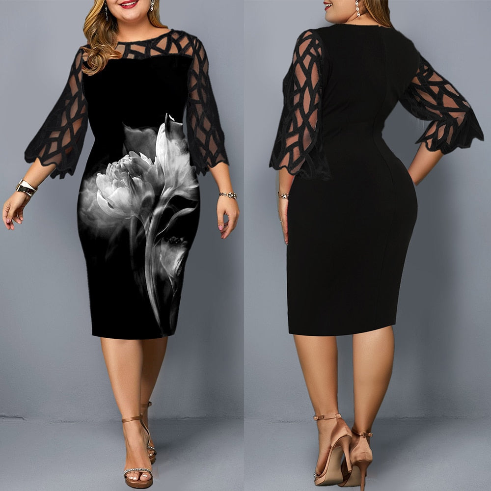 Plus Size Sheer Sleeve Dress