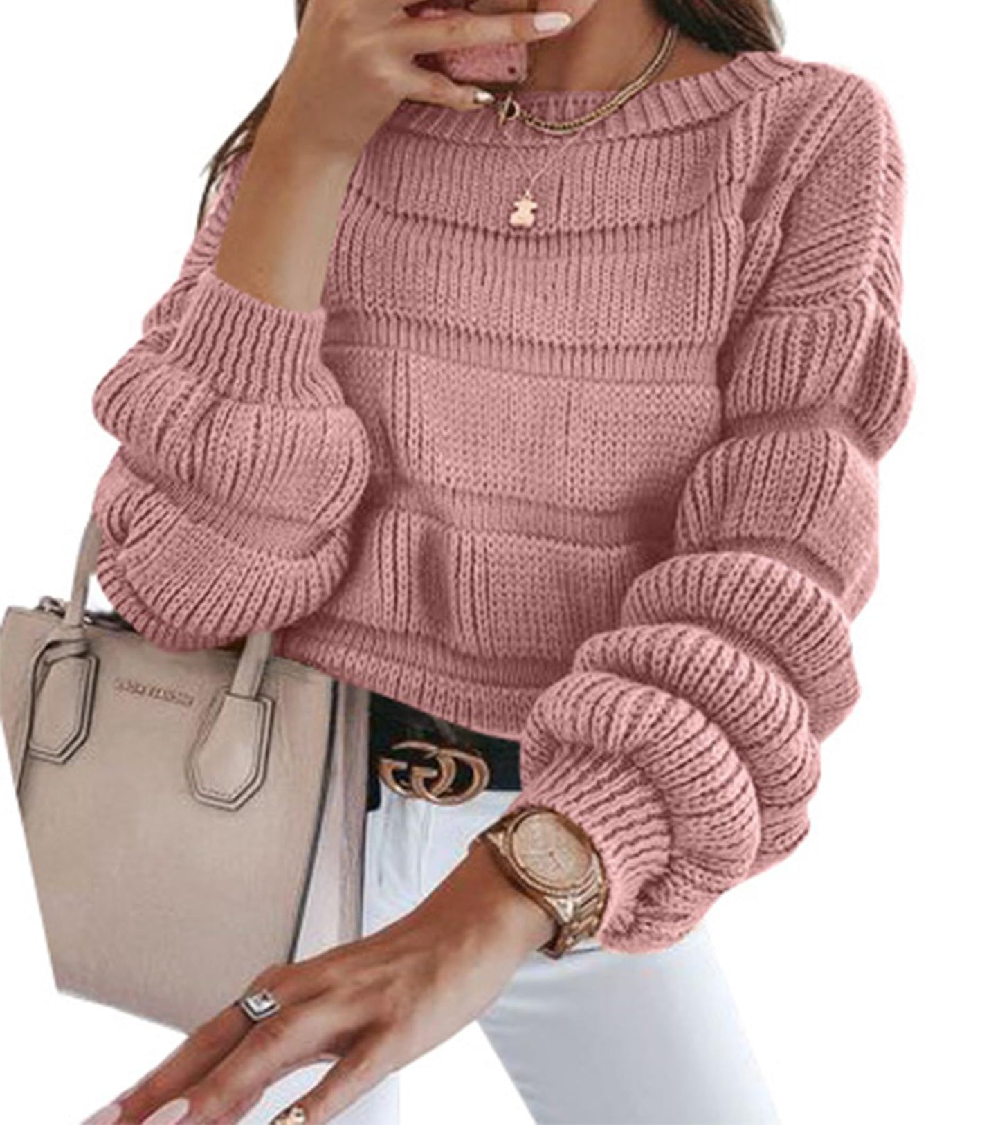 Women's Sweater Casual Round Neck Pullover Long Sleeve Loose Quality Thick Knitted Cute Top