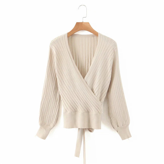 V-Neck Knitted Wrap Sweater