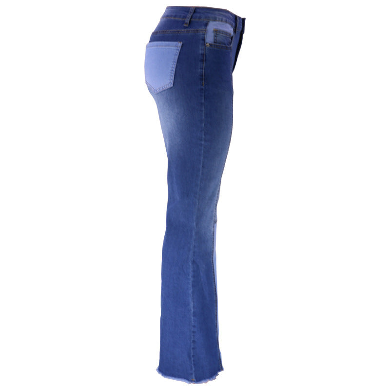 Contrast Color High Waist Wash Fashion Flared Jeans