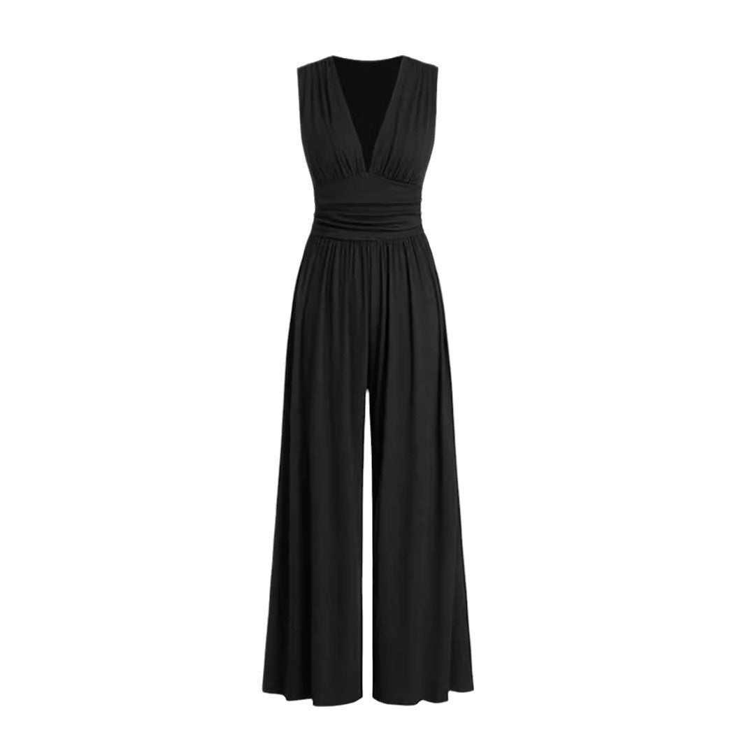 Women's Pleated Stretch Wide Leg Jumpsuit