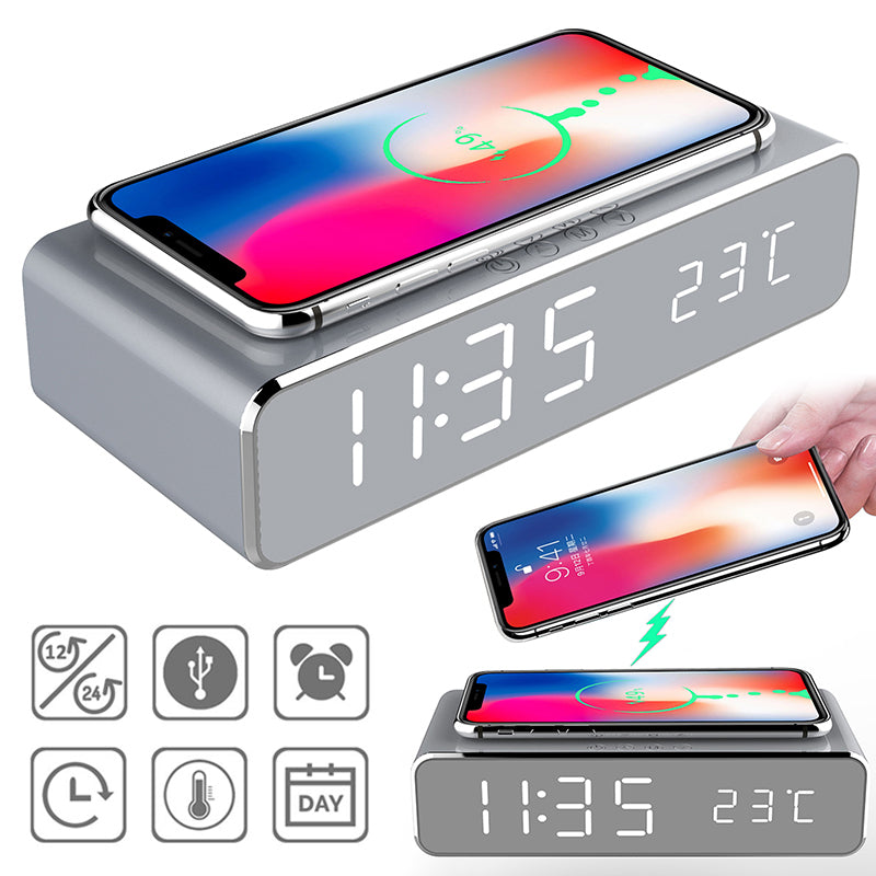 LED Electric Alarm Clock / Wireless Charge