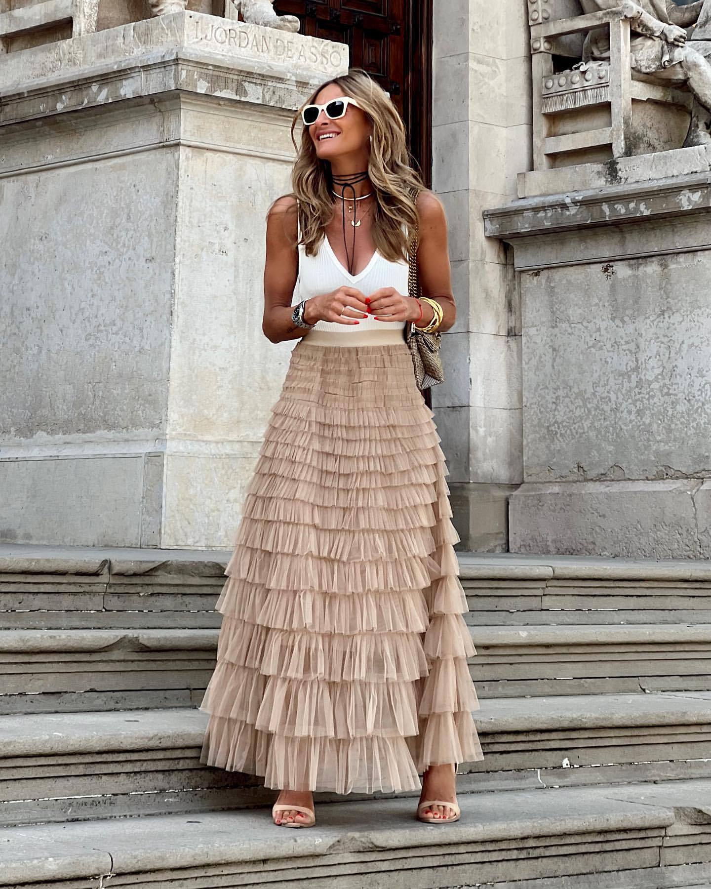 Ruffled Skirt Mesh Skirt