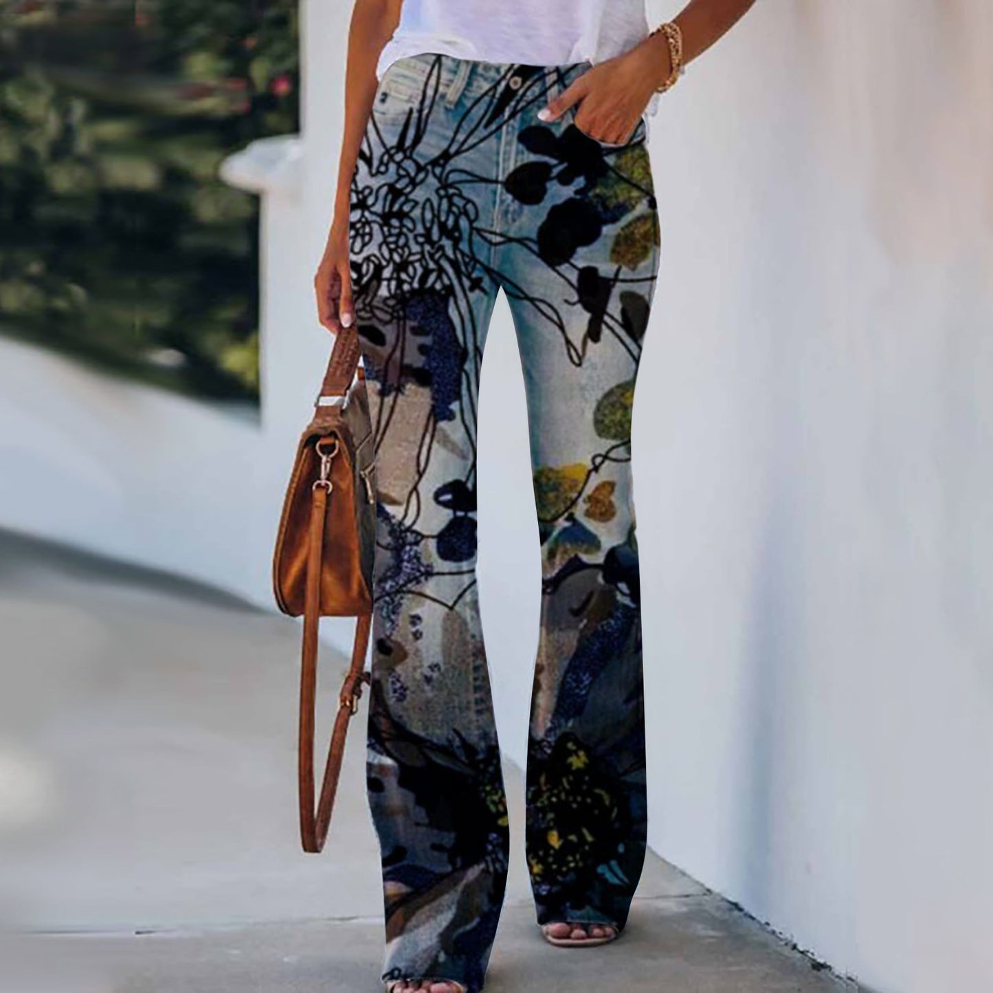 Floral Print Blue Jeans