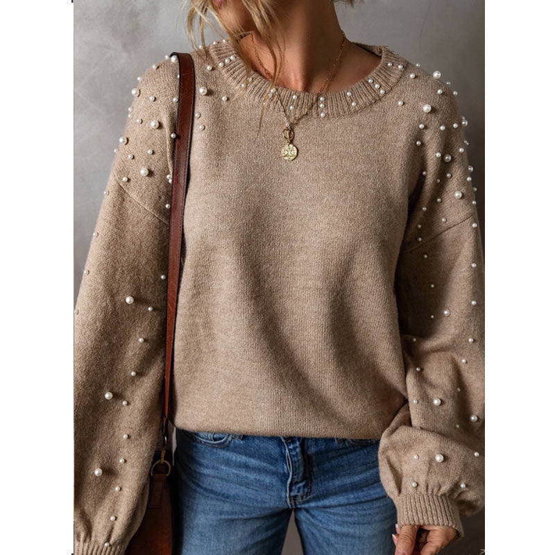 Loose Fit Beaded Long Sleeve Sweater