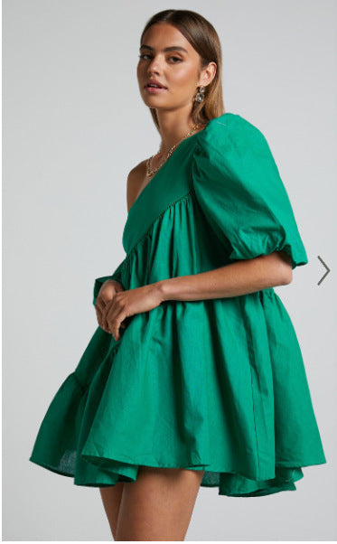 Casual Loose Off-the-shoulder Puff Sleeve Dress