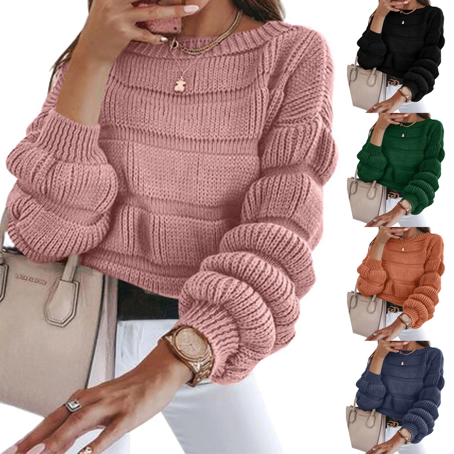 Women's Sweater Casual Round Neck Pullover Long Sleeve Loose Quality Thick Knitted Cute Top