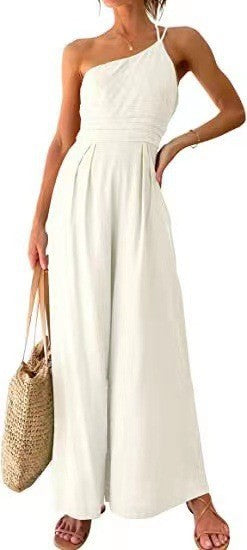 European And American Ladies Suspender Waist Straight Sleeveless Jumpsuit