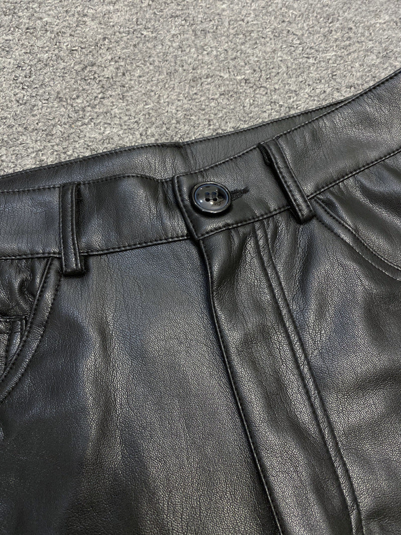 Casual Niche Leisure Commute Leather High Waist Shorts