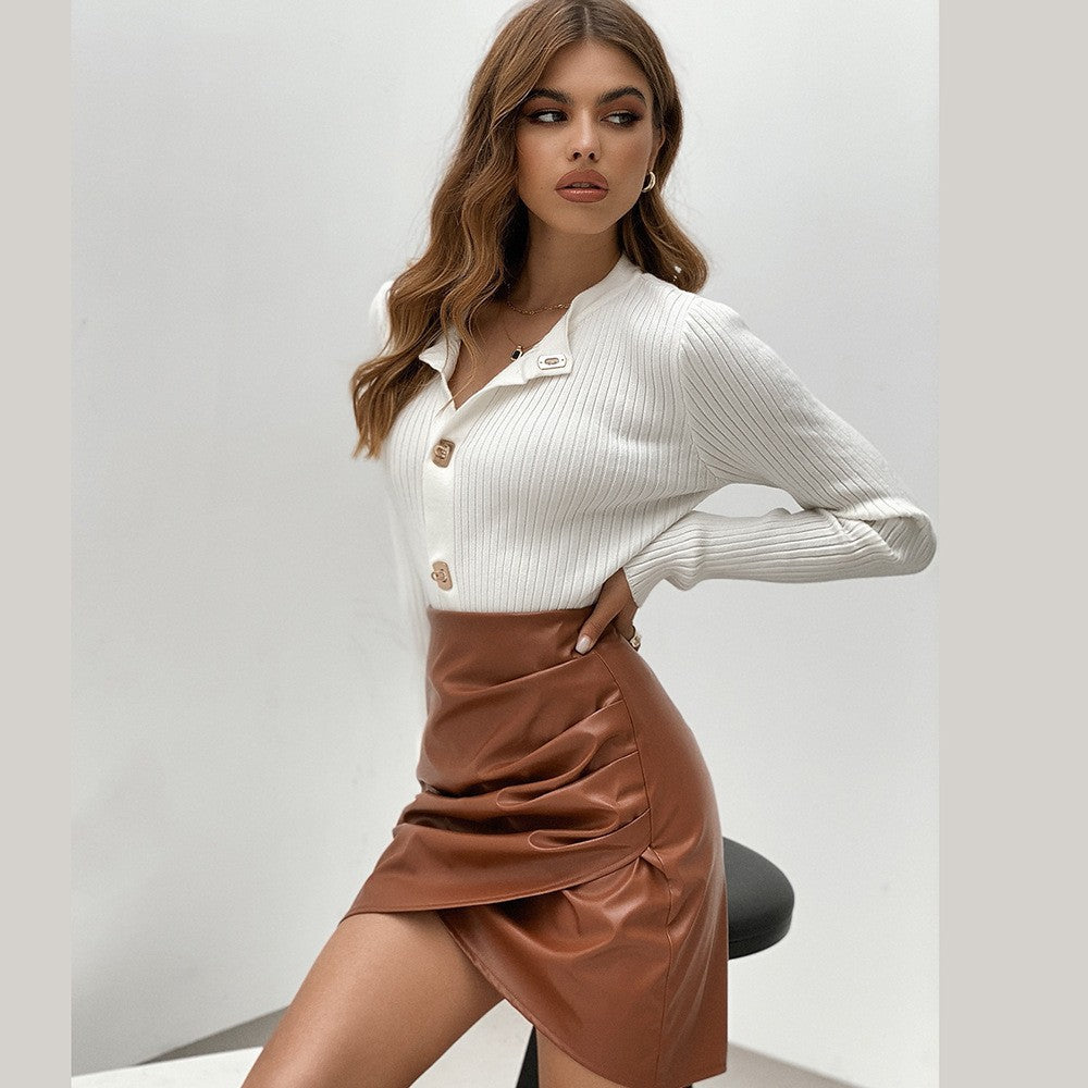 Discounted Leather Wrap Mini Skirt