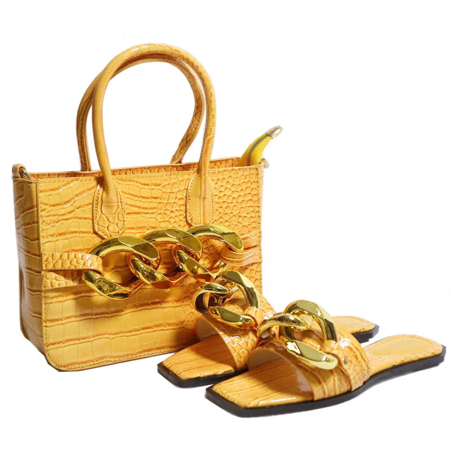 Leather Purse with Leather Slide on Sandals