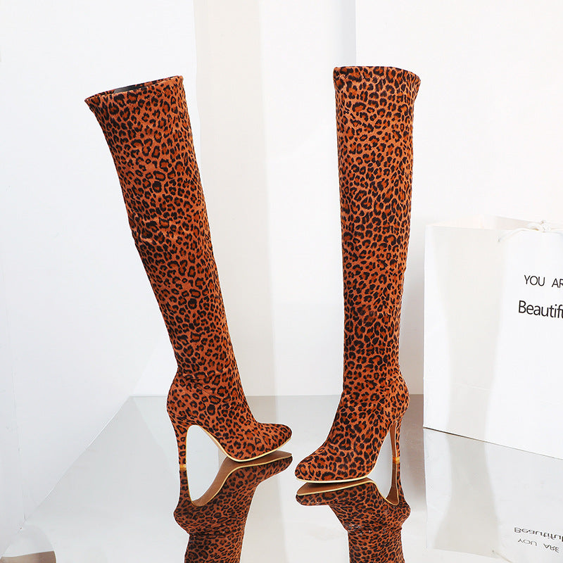 Leopard Print High Heel Boots