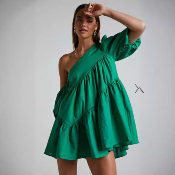 Casual Loose Off-the-shoulder Puff Sleeve Dress