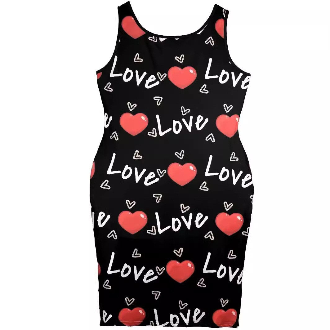 Plus Size Letter Print Fashion Sleeveless Dress Women