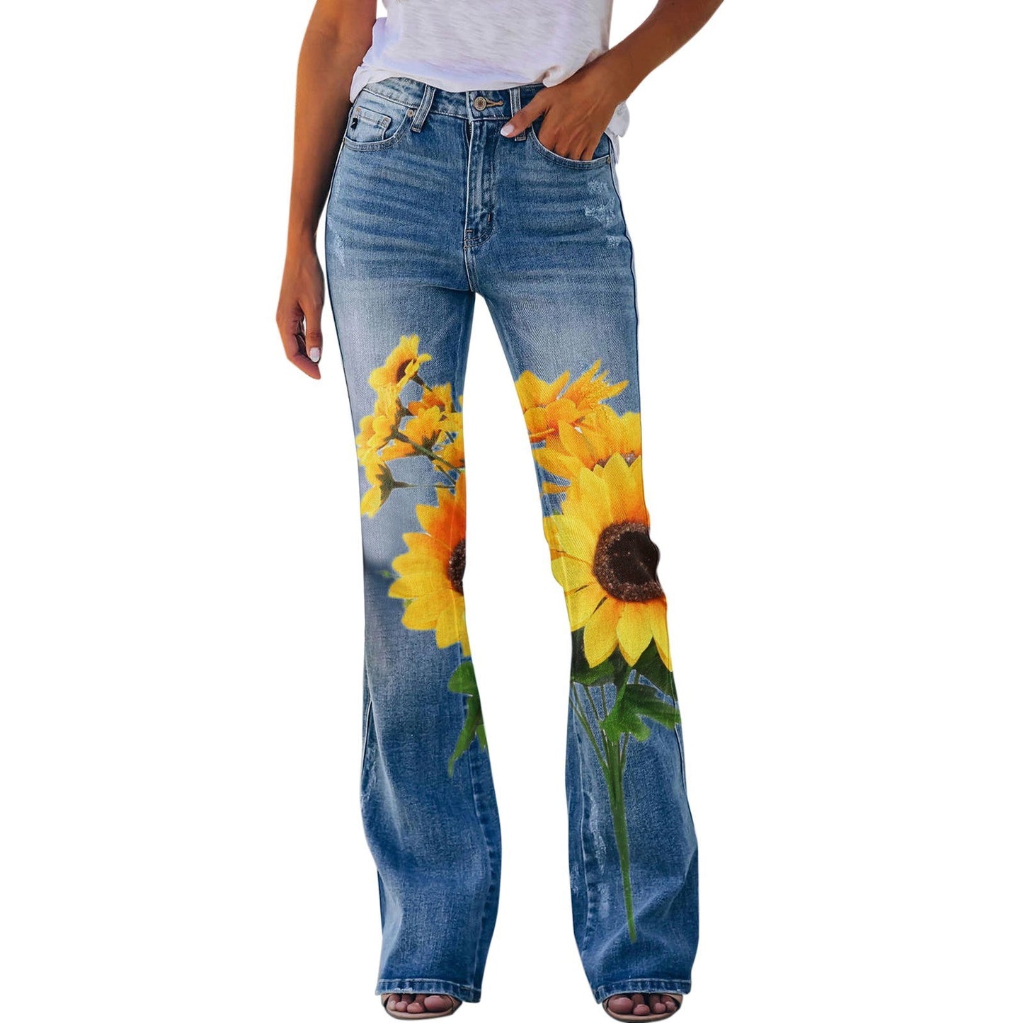 Floral Print Blue Jeans