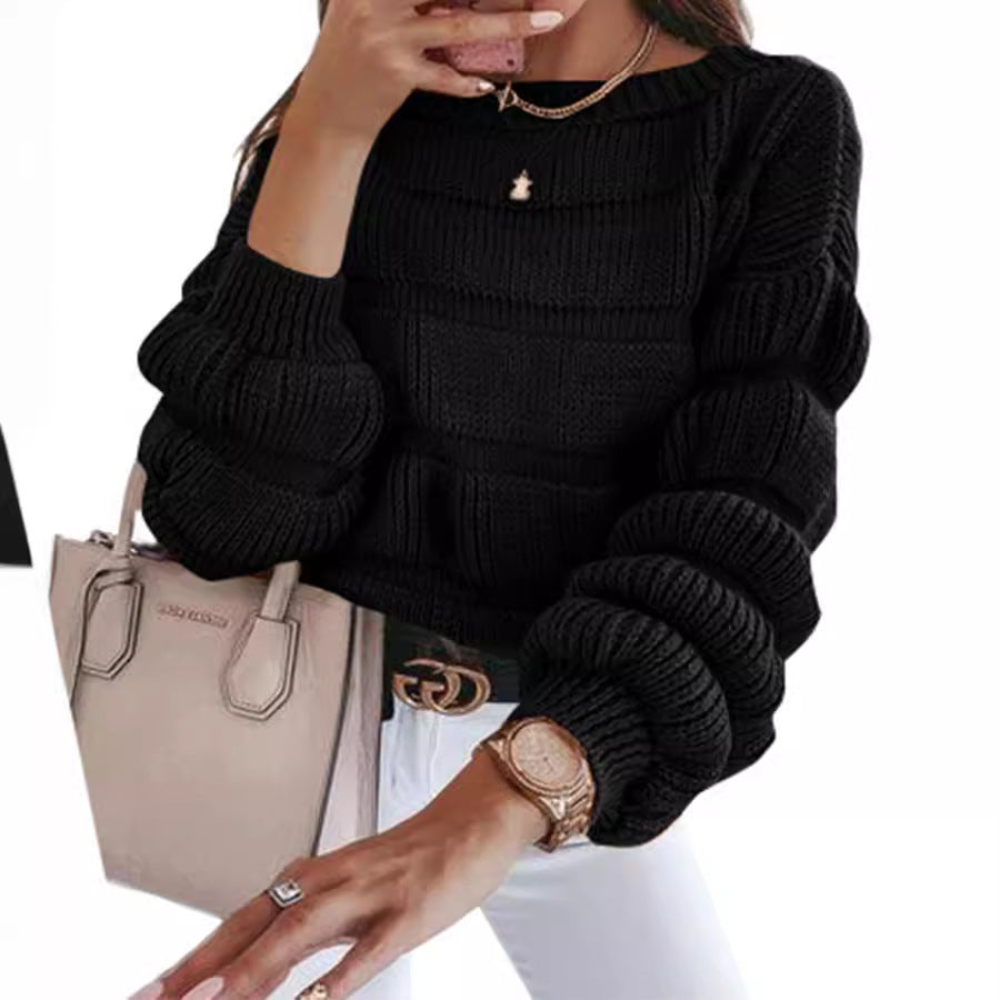 Women's Sweater Casual Round Neck Pullover Long Sleeve Loose Quality Thick Knitted Cute Top