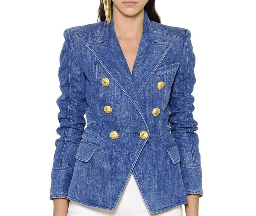 Women's Buttoned Double Breasted Denim Jacket