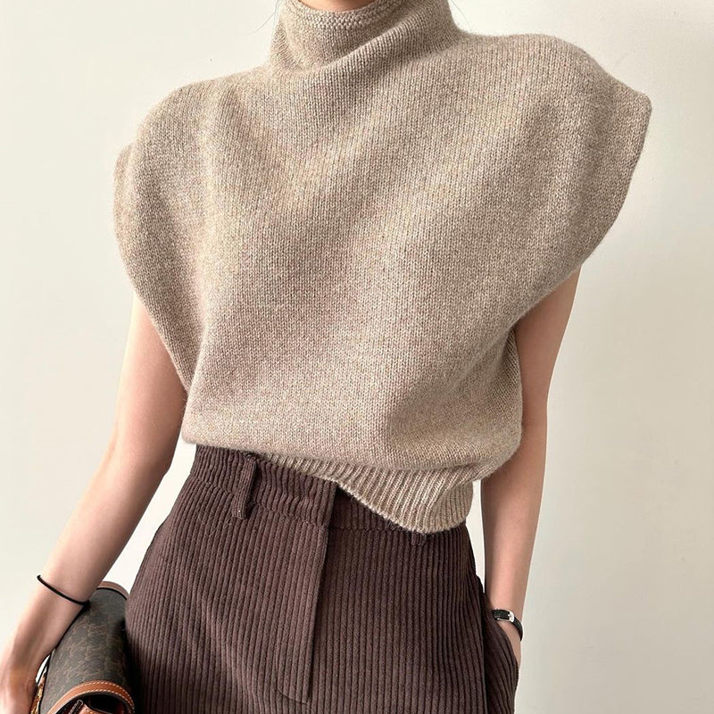 High Collar Loose Sleeveless Knitwear Top