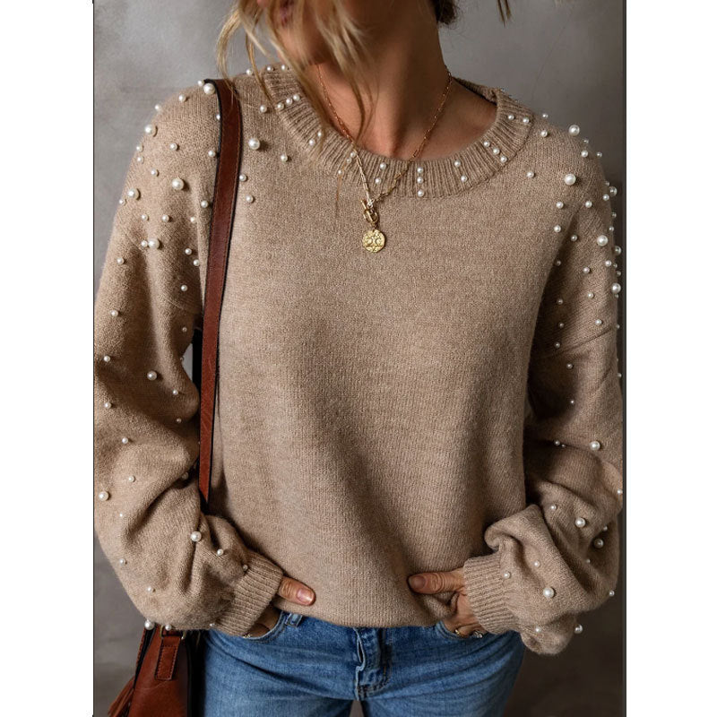 Loose Fit Beaded Long Sleeve Sweater