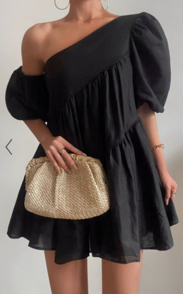 Casual Loose Off-the-shoulder Puff Sleeve Dress