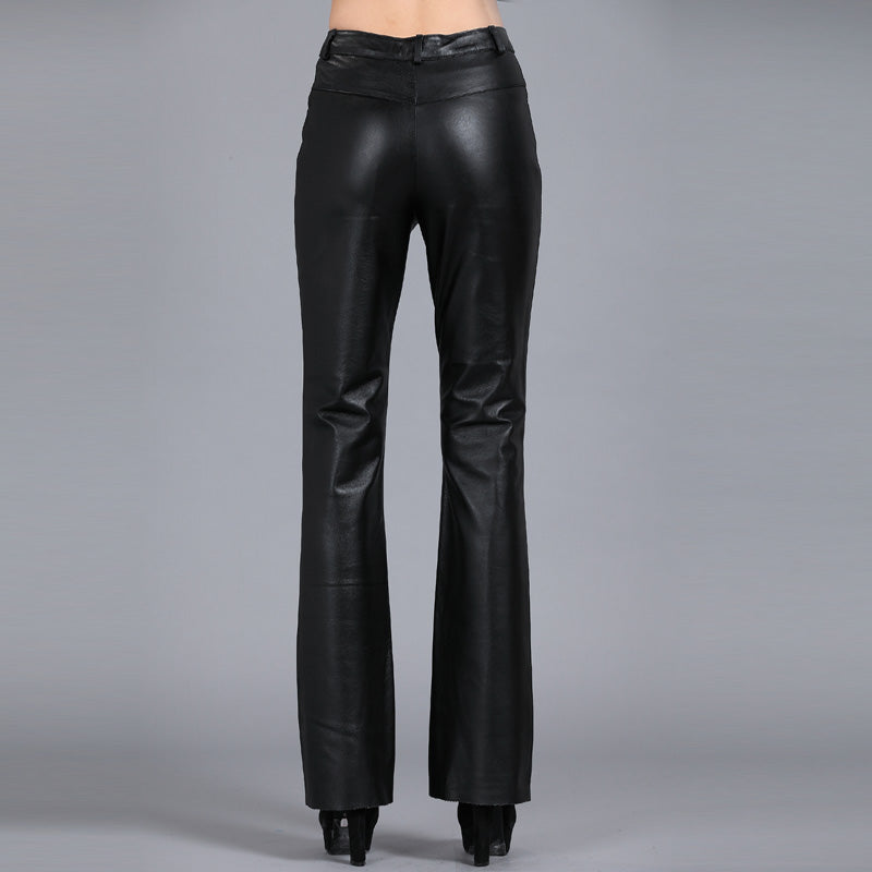 Solid Color Bootcut Leather Leather Pants