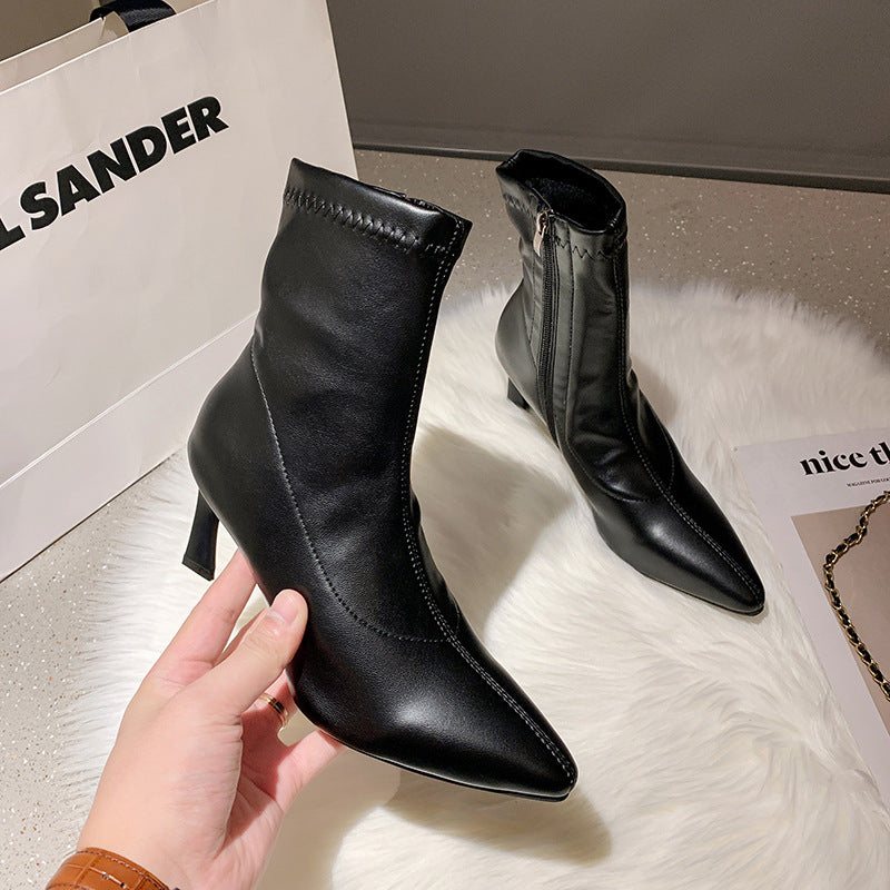 Pointed Leather Ankle Boots