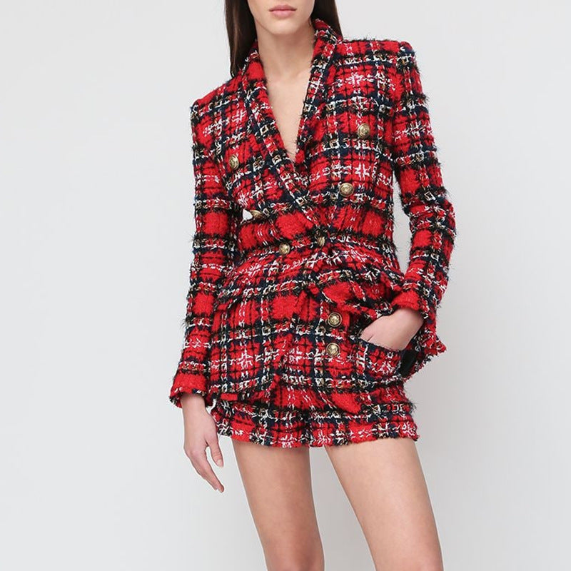 Tweed Plaid Woolen Fringed Jacket