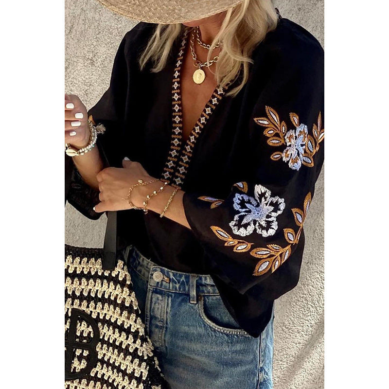 Fashion All-match Embroidery Loose Shirt