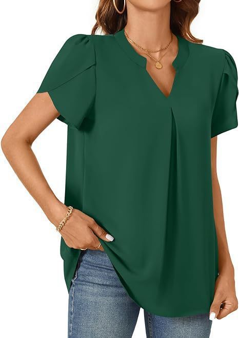 Simple Fashion Loose V-neck Petal Sleeve Short Sleeve Shirt