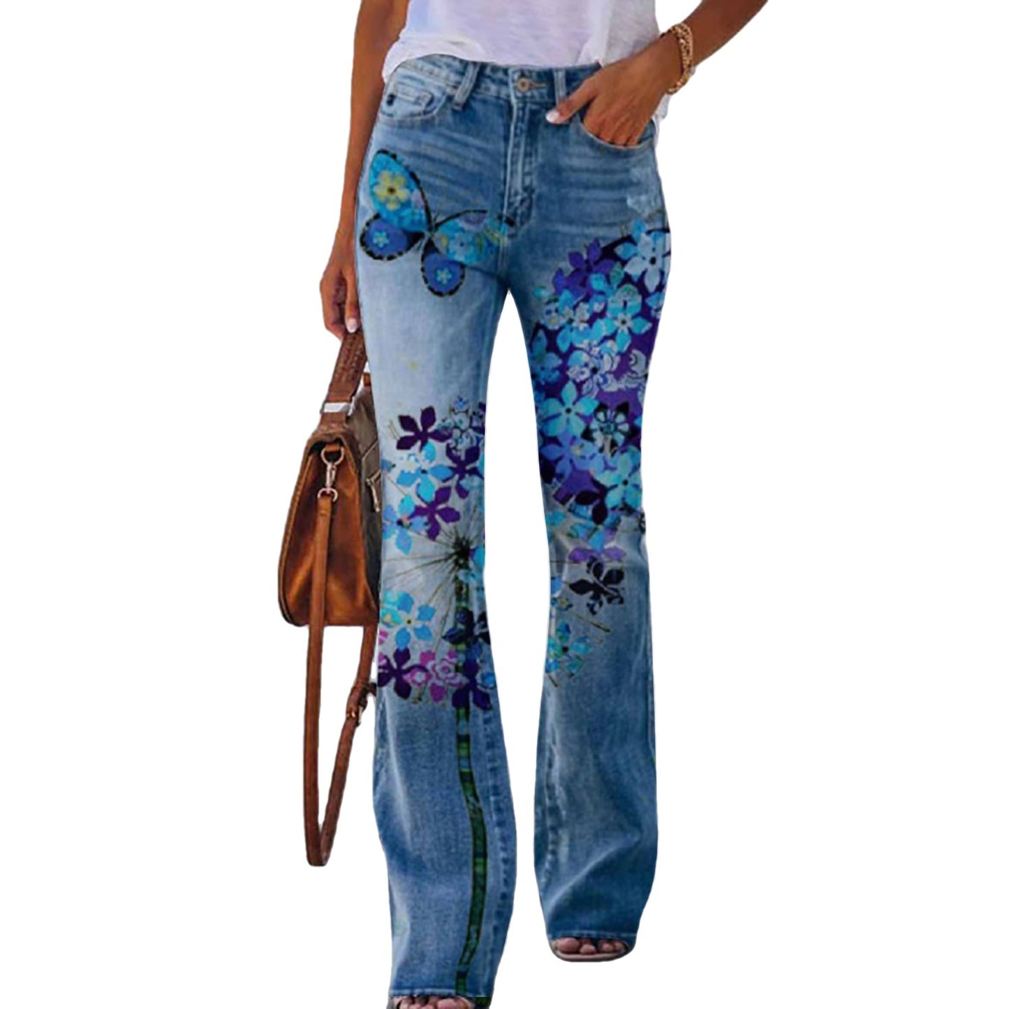 Floral Print Blue Jeans