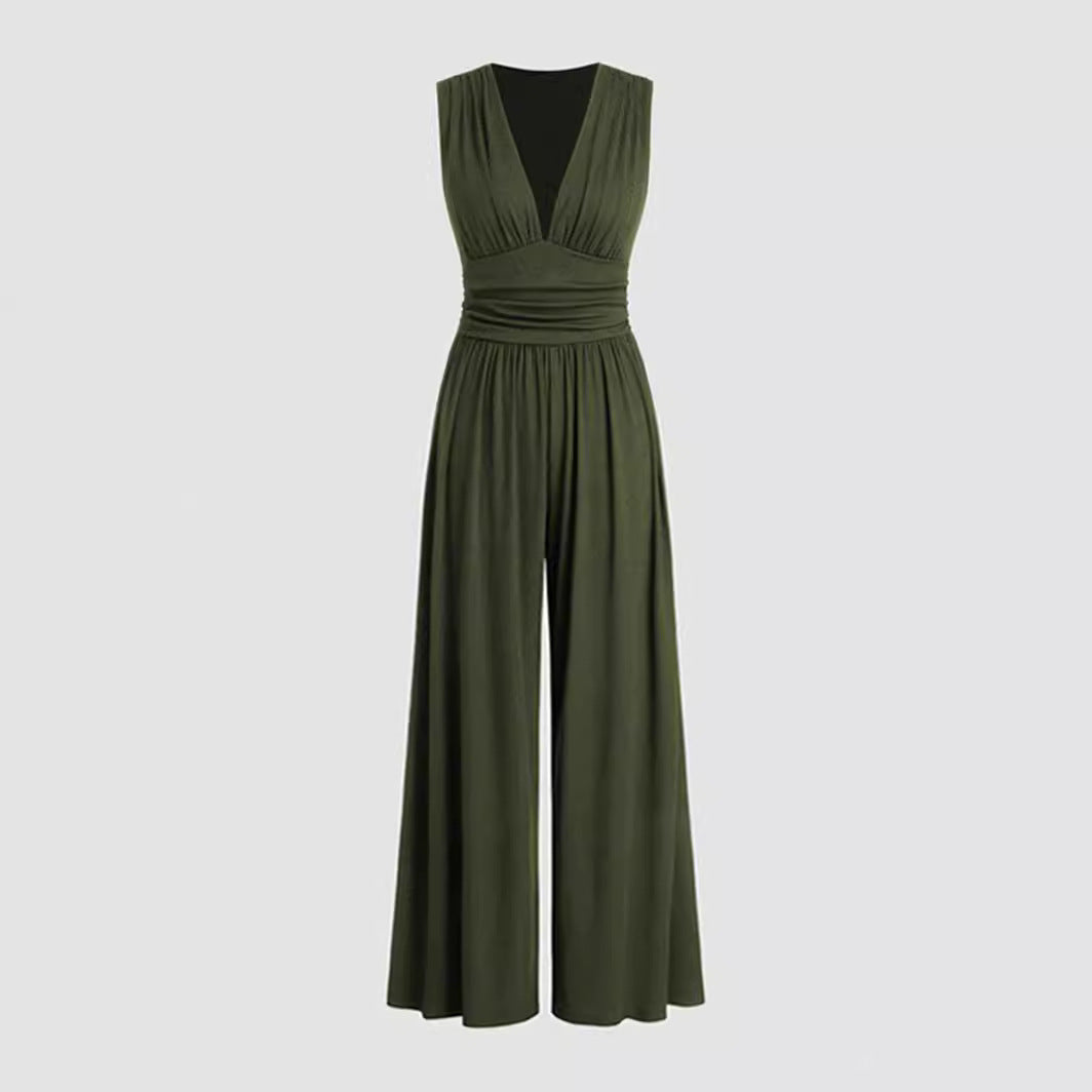 Women's Pleated Stretch Wide Leg Jumpsuit