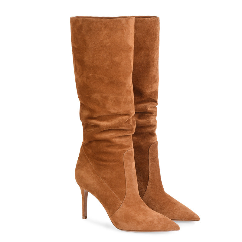 Suede Brown Stiletto Heel Boots