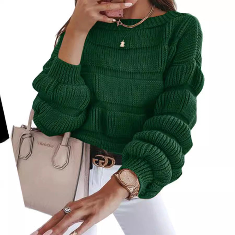 Women's Sweater Casual Round Neck Pullover Long Sleeve Loose Quality Thick Knitted Cute Top